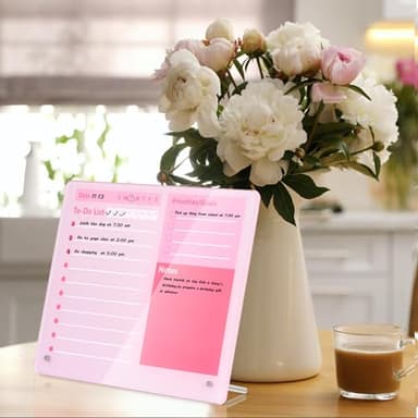 Marribol Desktop Thickened Acrylic Dry Erase Board to do List Planner Board，15.7"x11.8"，Tabletop Whiteboard with Stand，Pink Office Supplie,Pink Dry Erase White Board for Office/Home/School - Image 4