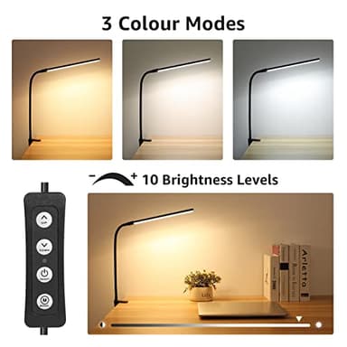 Lepro Clip on Desk Lamp LED Reading light Dimmable USB Small Clamp Lamp with 3 Color Modes 10 Brightness, Adjustable Flexible Gooseneck Table Light for Bed Headboard, Nail, Home Office,Computer(Black) - Image 2