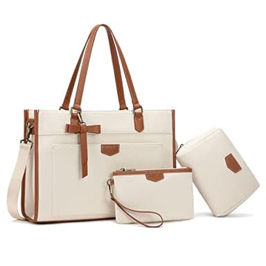 Keyli Laptop Tote Bag Canvas Laptop Bag for Women 15.6 inch Casual Work Shoulder Bags Large Capacity Professional Business Office Computer Briefcase Handbag Purses for Travel, Office, School Brown - Image 1
