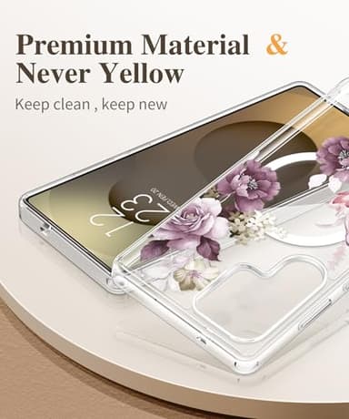 GVIEWIN for Samsung Galaxy S25 Ultra Case, [Compatible with Magsafe][Screen & Camera Lens Protector] Floral Clear Slim Shockproof Protective Women Phone Cover for S25 Ultra 2025 6.9", Cherry Blossoms - Image 5