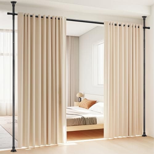 Room Divider, No Drilling Curtain Rod Wall Divider for Space Partition, Adjustable 4-10ft(H) 28-70inch(W) Heavy Duty Floor to Ceiling Tension Rod Dividers Temporary Privacy Separator Window Rods Black - Image 1