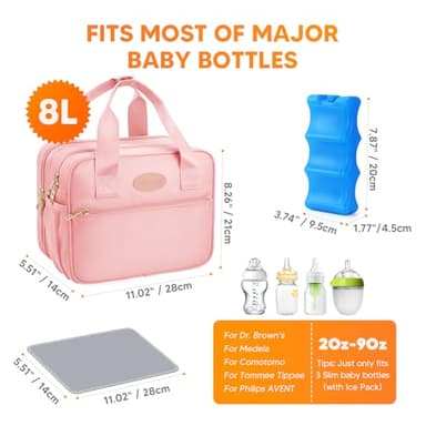 PIIOSER Breastmilk Cooler Bag with Ice Pack, Compatible with Wearable Breast Pumps & Accessories - Portable Pumps Carrying Case for Nursing & Working Moms, Pink - Image 6