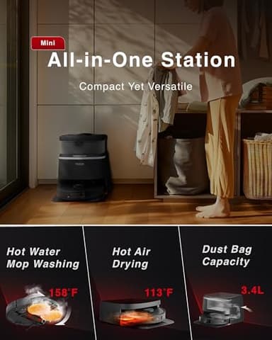 Yeedi M12 PRO+ Robot Vacuum and Mop, 11000Pa Strong Suction, ZeroTangle Technology, TruEdge Deep Mopping, Auto Mop Washing/Drying, Auto-Lift Mopping, Mini Omni Station, Black - Image 6