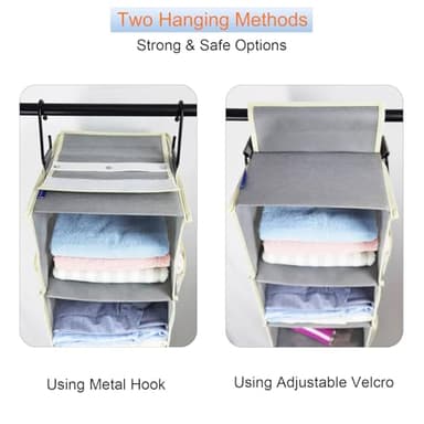 roomtalk Large-Sized Hanging Shoe Organizer 8-Shelf, Hanging Closet Organizer with 8 Side Pockets, Wider Hanging Shelves for Storage Shoes Clothes 9" W × 11.8" D× 48" H, Grey - Image 4