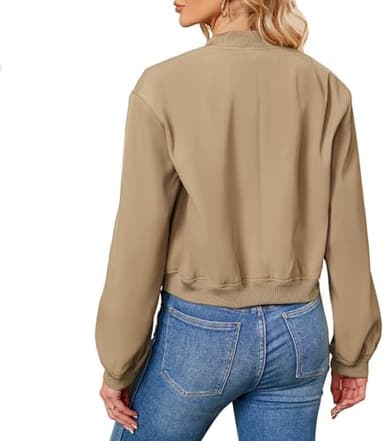 Zando Bomber Jacket Women 2026 - Short Cropped Jacket Women Button Down Long Sleeve Casual Varsity Jackets with Pockets - Image 6