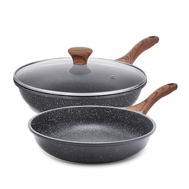 SENSARTE Nonstick Frying Pan Skillets, Swiss Granite Coating Omelette Pans, Healthy Cookware Chef's Pan, Free of Intentionally Added PFOA (8+11Inch with Lid) - Image 1