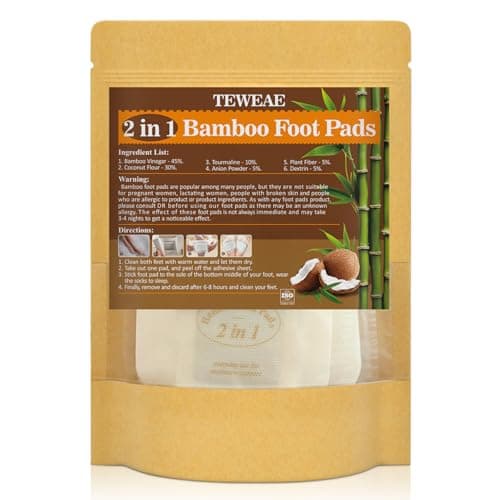 TEWEAE 2 in 1 Foot Pads, 10 Pads Tear and Use Pure Bamboo Wormwood Coconut Shell Foot Pads, Bigger Adhesive ''Stay in Place'' Goodnight Pads - Image 1