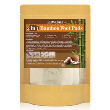 TEWEAE 2 in 1 Foot Pads, 10 Pads Tear and Use Pure Bamboo Wormwood Coconut Shell Foot Pads, Bigger Adhesive ''Stay in Place'' Goodnight Pads - Image 1