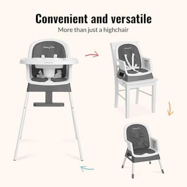 Dream On Me Curio Sit N Seek 3 in 1 Convertible Baby High Chair in Solid Grey, Removable and Adjustable Tray, Portable High Chair, Adjustable Legs, Detachable Footrest & 5 Point Safety Harness - Image 6