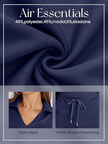 Glamaker Womens Sets 2 Piece Outfits Long Sleeve Polo V Neck Air Essentials Tracksuit Travel Set Women Clothes (Navy Blue M) - Image 6