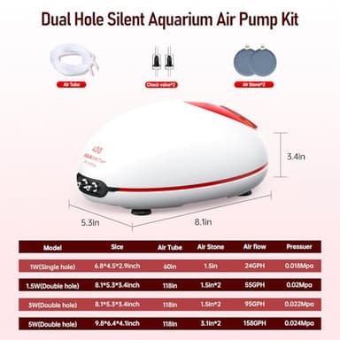 AQUASMITH 1.5w Ultra Quiet Aquarium Air Pump, Aquarium Aerator Adjustable Airflow, Single Hole Suitable for 40 to 70 GPH Fish Tank - Image 6