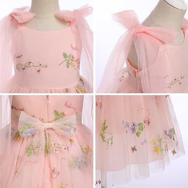 Toddler Birthday Dress, Tutu Dress for Girls Baby Boho Lace Hippie Flower Puffy Wedding Party Dance Gown for Kids Photoshoot Baptism Summer Floral Tulle Beach Clothes Pink & Floral 5-6 Years - Image 6
