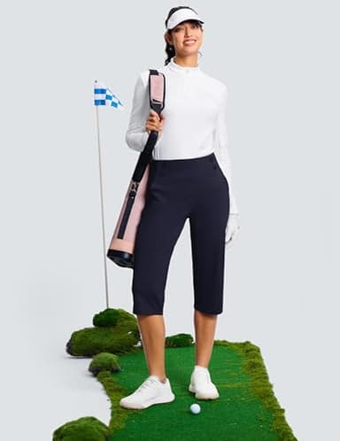 ISEEGZ 18" Dressy Capri Pants for Women High Waist Stretch Womens Golf Capris Pants for Summer with Pockets Work Casual Navy - Image 4