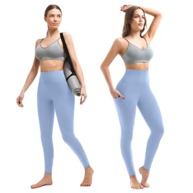 Walifrey Leggings with Pockets for Women, High Waisted Buttery Soft Womens Leggings for Gym Yoga Workout (Light Blue XXL) - Image 2