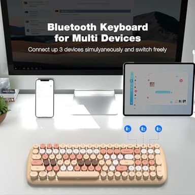 MOFII Wireless Bluetooth Keyboard for Mac, iPad, iPhone, PC, Laptop & Android, Connect up to 3 Devices Simultaneously, Portable 100-Key Typewriter Retro Round Keycaps Keyboard- Milk Tea Colorful - Image 2
