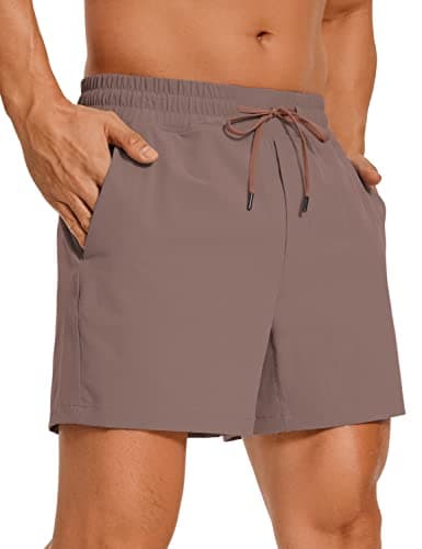 CRZ YOGA Men's Linerless Workout Shorts - 5'' Lightweight Quick Dry for Running Sports Athletic Gym with Pockets Brown Rock Medium - Image 1