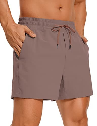 CRZ YOGA Men's Linerless Workout Shorts - 5'' Lightweight Quick Dry for Running Sports Athletic Gym with Pockets Brown Rock Medium - Image 1
