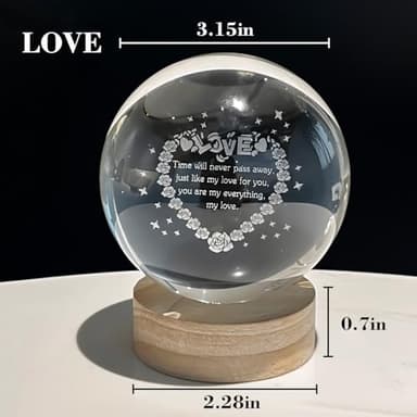 Orekih 3D Crystal Ball Night Light, Heart Night Light, Side Table Lamps for Bedroom, with Wooden Base, Ideal Gift for Home Decor - Image 3