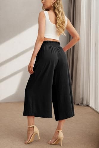 IWOLLENCE Women Flowy Loose Wide Leg Pant Summer Beach Casual Trousers high Waist Adjustable Knot Business Work Casual Pants Black XX-Large - Image 4