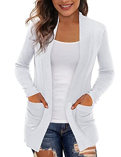 REDHOTYPE Women's Cardigans with Pockets Lightweight Open Front Cardigan for Women, White, Small - Image 1
