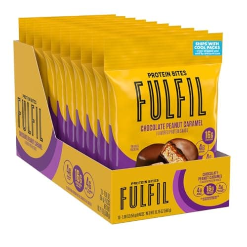 FULFIL Protein Snack Bites, Chocolate Peanut Caramel Flavored, Gluten Free with 16g Protein per serving, 7 Bites per Bag (10 Bags) - Image 1