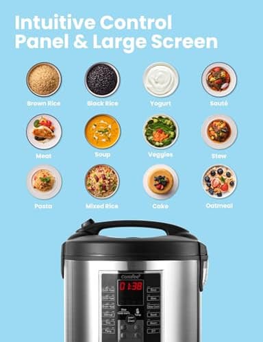 COMFEE' Rice Cooker, Slow Cooker, Steamer, Stewpot, Sauté All in One (12 Digital Cooking Programs) Multi Cooker (5.2Qt ) Large Capacity. 24 Hours Preset & Instant Keep Warm, Black/Silver (MB-M25) - Image 7