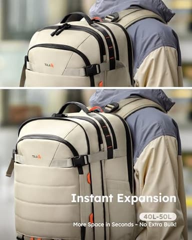 Tolaccea Carry on Travel Backpack, TSA Friendly Flight Approved Laptop Backpack Duffle Bag for Men Women with Dual Laptop Storage for 17.3", USB Charging Port, Business Rucksack 40L-50L Expandable - Image 4