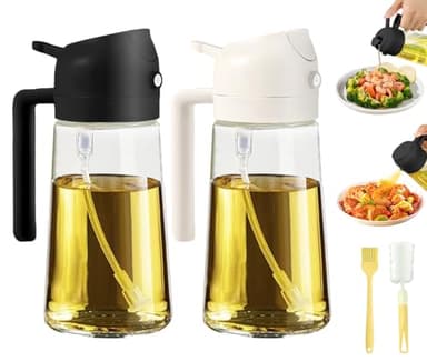 PLAPITATE 2pcs Oil Sprayer for Cooking, 16oz/470ml Oil Dispenser for Kitchen, 2 in 1 Olive Oil Dispenser Bottle for Kitchen Gadgets, Air Fryer, Salad, BBQ (Black, Ivory) - Image 1