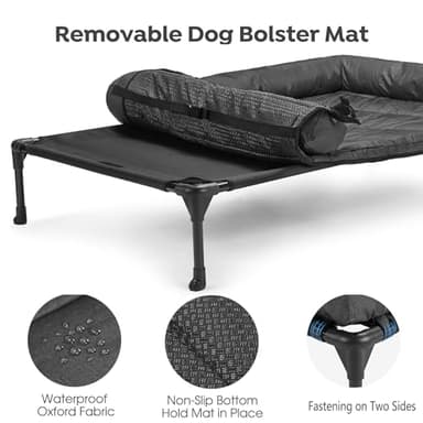 Veehoo Cooling Elevated Dog Bed Add Removable Waterproof Bolster Cushion Mat, Raised Pet Cot with Breathable Teslin Mesh, No-Slip Feet, Dog Sofa Bed for Indoor Outdoor, Medium, Black CWC2331B - Image 4