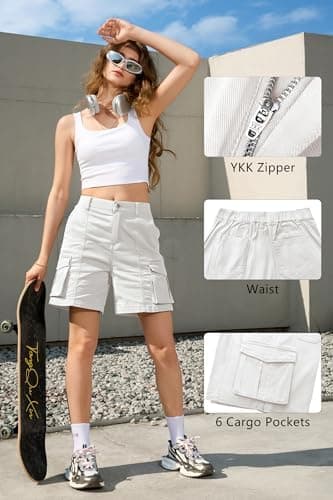 IVIR Bermuda Shorts for Women Cargo Shorts Knee Length 6 Pockets Elastic Waist Long Shorts Summer Casual - Image 4