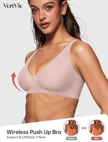 Vertvie Jelly Wireless Bras for Women Push Up Plunge Seamless T-Shirt Bras No Underwire Supportive Full Coverage Bralettes(Skin Color,Small) - Image 2