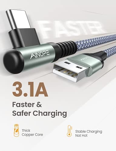 AINOPE Type C Cable [3-Pack, 6.6FT] Right Angle, 3.1A USB Type C Cable Fast Charging, Nylon Braided Type C Charging Cable Fast Charger Compatible with Samsung Galaxy S10 S9 S8 S20 Plus, Note 10 9 8 - Image 2