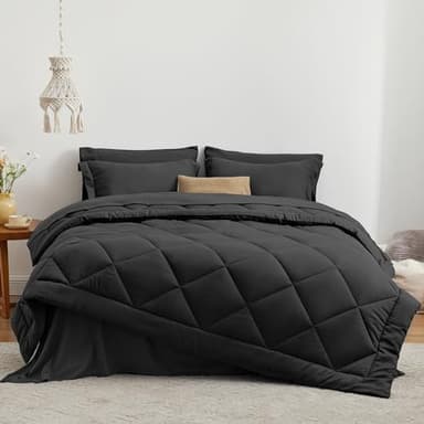Love's cabin King Size Comforter Set Black, 7 Pieces King Bed in a Bag, All Season Bedding Sets with 1 Comforter, 1 Flat Sheet, 1 Fitted Sheet, 2 Pillowcase and 2 Pillow Sham - Image 2