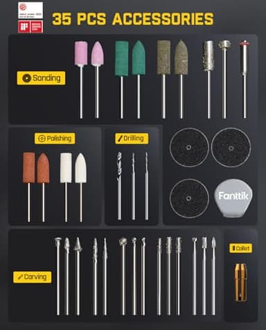 Fanttik F2 Master Mini Cordless Rotary Tool Kit, NeoPulse Motor, 5 Variable Speed, 25000 RPM, Revostor Hub, 35 Accessories, for 3D Printer Sanding, Polishing, Drilling, Carving, DIY Crafts - Image 8