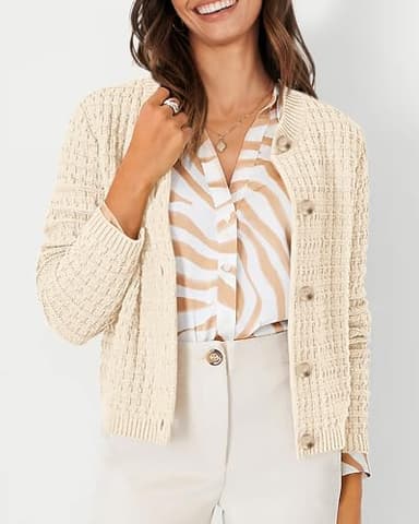 PRETTYGARDEN Women's Knit Cardigan Sweaters Casual Long Sleeve Open Front Button Down Trendy Jackets Outerwear (Beige,Small) - Image 4