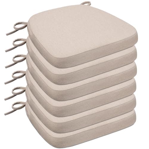 Sunsleek Chair Cushions for Dining Chairs, D-Shaped Seat Cushions with Removable Washable Cover and Ties, Chair Pads for Kitchen, Indoor Dining Room, Patio Chairs, 17'' x 16'', Set of 6, Beige - Image 1