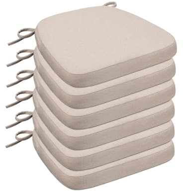 Sunsleek Chair Cushions for Dining Chairs, D-Shaped Seat Cushions with Removable Washable Cover and Ties, Chair Pads for Kitchen, Indoor Dining Room, Patio Chairs, 17'' x 16'', Set of 6, Beige - Image 1