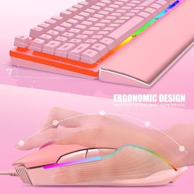 RedThunder K10 Wired Gaming Keyboard and Mouse and Wrist Rest Combo, RGB Backlit, Mechanical Feel Anti-ghosting Keyboard + 7D 7200 DPI Mice+Soft Leather Wrist Rest 3 in 1 PC Gamer Accessories(Pink - Image 6