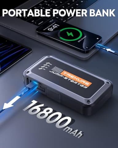 TREKURE Portable Car Battery Jump Starter 3500A 16800mAh Jump Box, Car Battery Jumper Starter Portable Jumper Cables for car(8.0L Gas/6.5L Diesel), Fast Charge, Lights, Compact - Image 3
