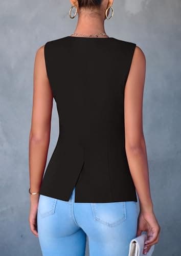 PRETTYGARDEN Women's Summer Suit Vest Tops 2025 Dressy Business Casual Sleeveless Button Down Trendy Fashion Blazer Waistcoat (Black,Large) - Image 2