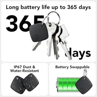 Air Tag (Black) 4-Pack, Bluetooth Tracker Work with Apple Find My (iOS Only), Key Finder and Item Locator Smart Tag with Key Ring/Lanyard, Tracker Tag for Keys/Luggage/Wallet, Replaceable Battery - Image 6