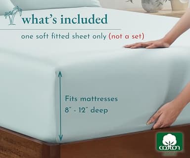 California Design Den Soft 100% Cotton Twin XL Fitted Sheet Only, Durable Sateen, All-Around Elastic, Head Side/Foot Side Indicators, Twin XL No Slip Sheets (Seafoam) - Image 2