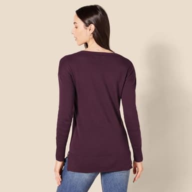 Amazon Essentials Women's Lightweight Long-Sleeve V-Neck Tunic Sweater (Available in Plus Size), Burgundy, Medium - Image 3