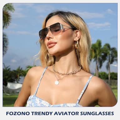 Fozono Retro Trendy Aviator Sunglasses Womens Mens Large Oversized Square Sun Glasses Metal Rimless Frame Shades FZN904 (Silver/Grey Gradient Pink) - Image 2