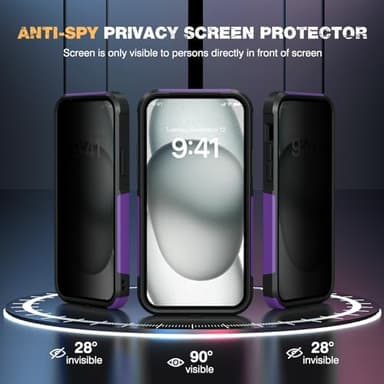 Diaclara Designed for iPhone 15Case, [with Privacy Screen Protector] [Anti Spy] [Military Grade Drop Protection] Heavy Duty Full-Body Shockproof Phone Case, Purple - Image 3