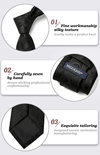 HISDERN Paisley Black Tie Handkerchief Woven Classic Men's Necktie Pocket Square Set Business Formal Wedding Party - Image 4