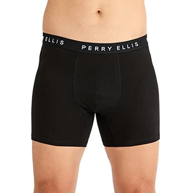 Perry Ellis Men's Cotton Stretch Boxer Briefs, Tagless, No Roll Waistband, 5 Pack, Black - Image 2