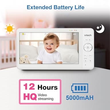 VTech Advanced HQ Max Twin 7" Digital Video 2-Cameras Baby Monitor with Pan Tilt Zoom, Long Battery Life 5000mAh, IPS Screen, Adaptive Multi-Color Night Light, 2-Way Talk, HQ Display, No WiFi, White - Image 6