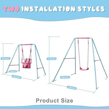 2-in-1 Toddler Swing Set with Metal Stand, Safety Belt & 4 Anchors - A-Frame Swing for Kids 6 Months+ (Pink, Indoor/Outdoor Backyard Playground) - Image 3