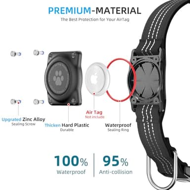 Upgraded AirTag Dog Collar, IP68 Waterproof Air Tag Dog Collar Holder, Reflective, Ultra-Durable, Comfortable Padded, Heavy Duty Dog Collars for Small Medium Large Dogs (L (14.8"-20.3"), Black) - Image 3